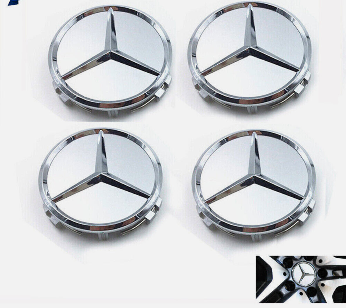 4 stk sølv Mercedes Centerkapsler