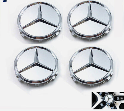 4 stk sølv Mercedes Centerkapsler
