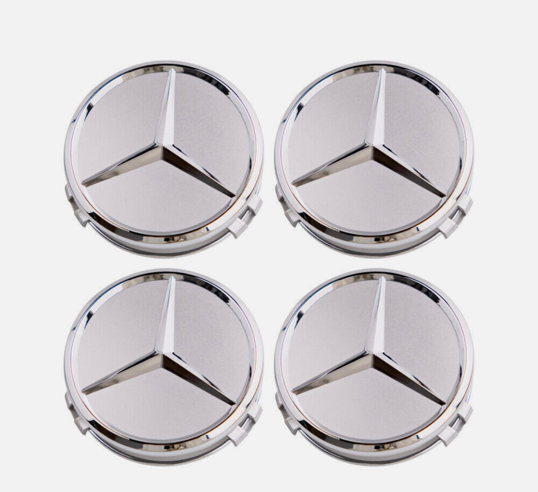 4 stk sølv Mercedes Centerkapsler