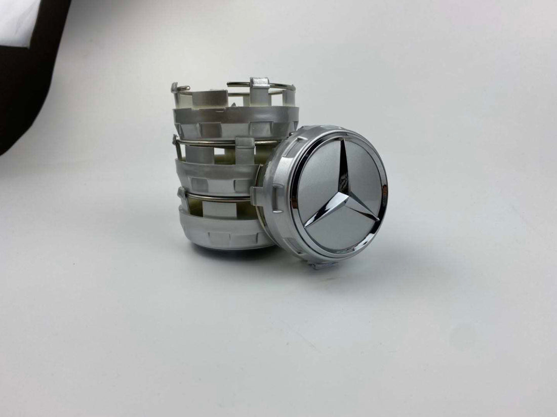 4 Stk. sølv Mercedes Centerkapsler 75mm