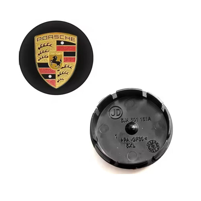 4 stk. Porsche Centerkapsler i Sort &amp; Guld