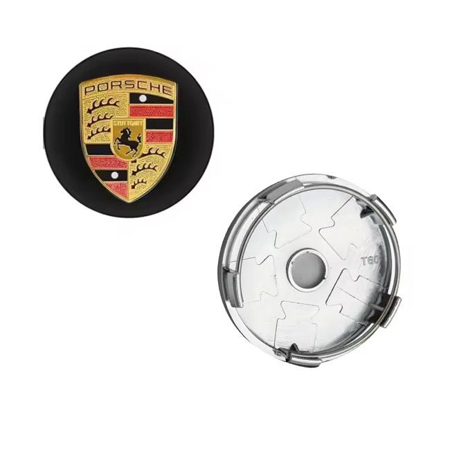 4 stk. Porsche Centerkapsler i Sort &amp; Guld