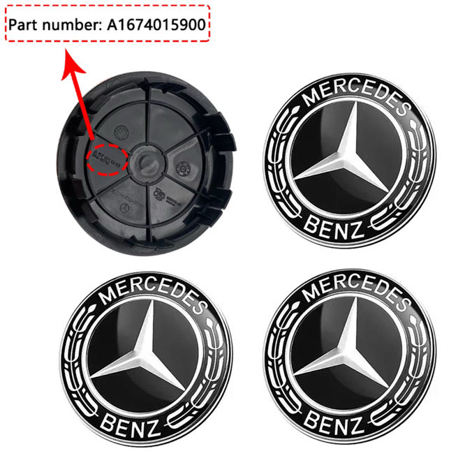 Mercedes sort-hvid centerkapsler 4 stk